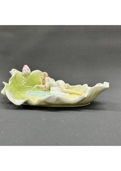 Unicorn Studio Porselen Su Perisi Dekoratif Biblo Tabak, Nilüfer Yapraklı Lüks Sunumluk, 26X17 cm indirimleri