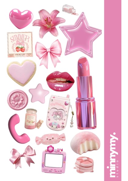 Pink Collection Sticker, Çıkartma, Ajanda, Günlük, Planlayıcı, Bullet Journal ,scrapbook