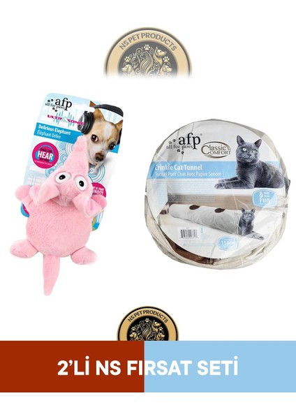 Classic Comfort Kedi Tüneli Beyaz-Ultrasonik Fil Oyuncak 2'li Set