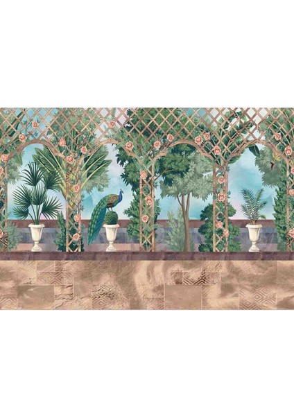 Çiçek ve Tavus Kuşu Desenli Silinebilir Tekstil Duvar Kağıdı fiyatları