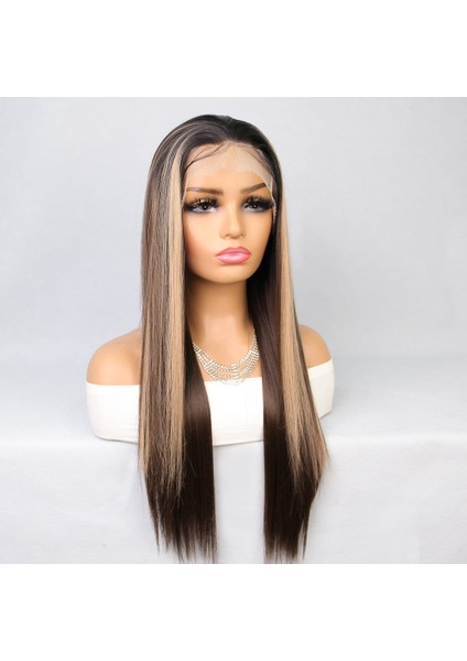 Kahverengi Balköpüğü Işıltılı Fiber Sentetik Düz Tül Peruk modelleri