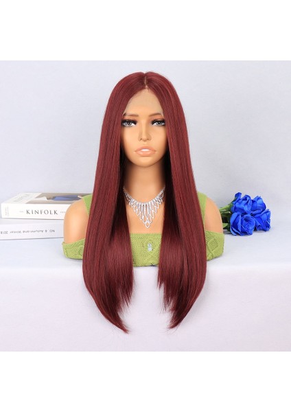Koyu Kızıl Orta Boy Düz Tül Peruk
