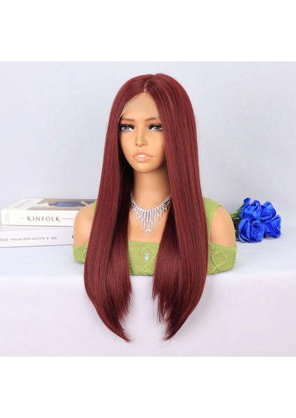 Koyu Kızıl Orta Boy Düz Tül Peruk modelleri