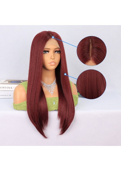Koyu Kızıl Orta Boy Düz Tül Peruk fırsatları