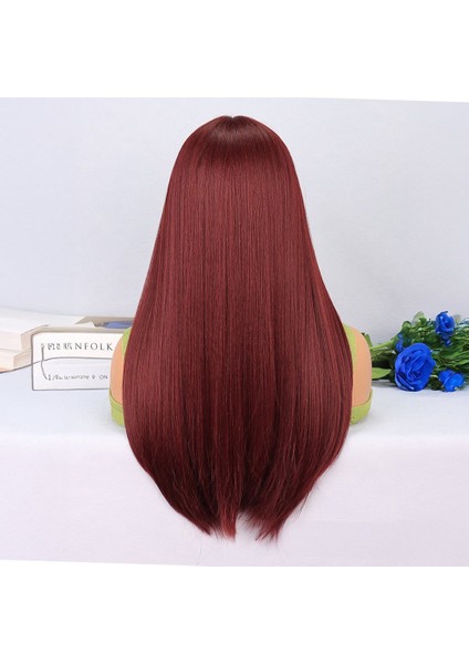 Koyu Kızıl Orta Boy Düz Tül Peruk indirimleri