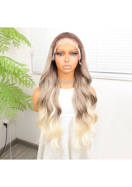Kumral Platin Ombre ve Röfleli Fiber Sentetik Geniş Dalgalı Tül Peruk fiyatları
