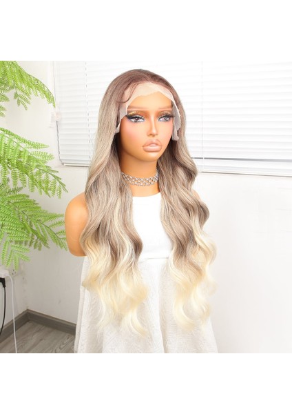 Kumral Platin Ombre ve Röfleli Fiber Sentetik Geniş Dalgalı Tül Peruk modelleri