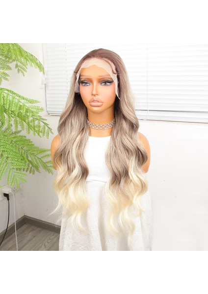 Kumral Platin Ombre ve Röfleli Fiber Sentetik Geniş Dalgalı Tül Peruk fırsatları