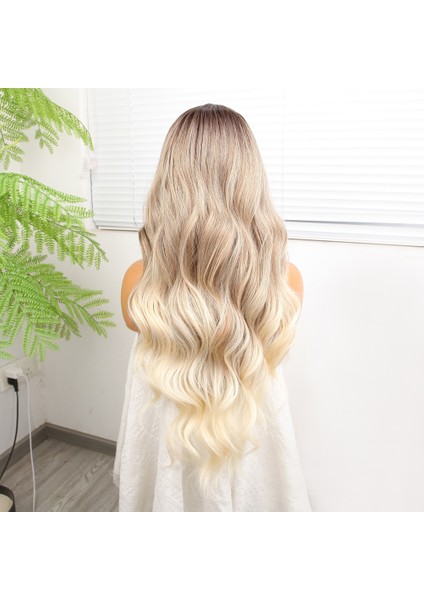 Kumral Platin Ombre ve Röfleli Fiber Sentetik Geniş Dalgalı Tül Peruk indirimleri