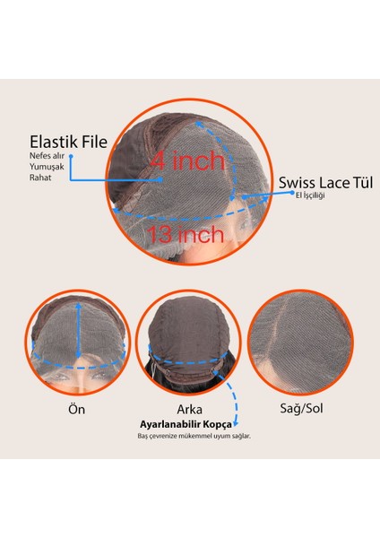 Kumral Platin Ombre ve Röfleli Fiber Sentetik Geniş Dalgalı Tül Peruk