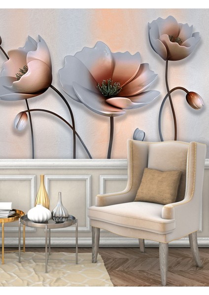 3 Boyutlu Lale Desenli Yırtılmaz Silinebilir Sağlıklı Tekstil Duvar Kağıdı