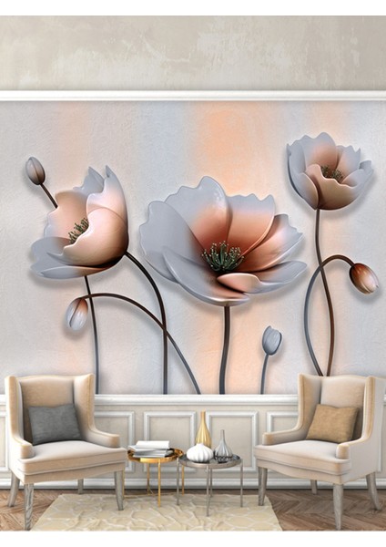 3 Boyutlu Lale Desenli Yırtılmaz Silinebilir Sağlıklı Tekstil Duvar Kağıdı fiyatları