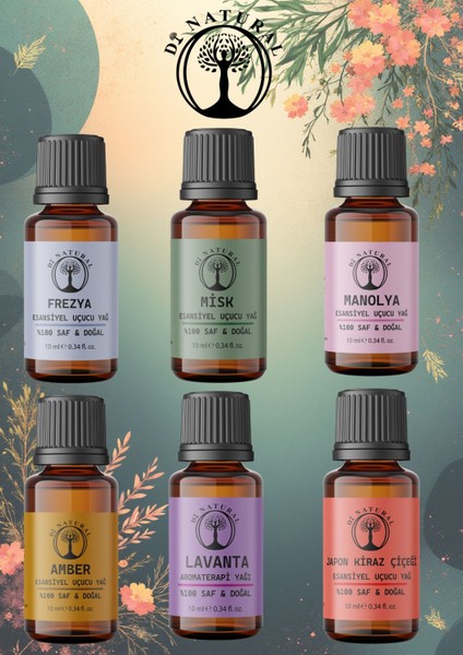 Zerafet 6*10ML Esansiyel Uçucu Koku Yağı Aromaterapi Yağı Buhurdanlık Yağı Difüzör Esansı Ortam Oda Kokusu