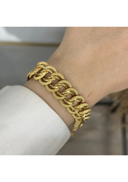 22 Ayar Çift Sıra Kumlu Geçişli Samanyolu Bileklik (19 Cm)