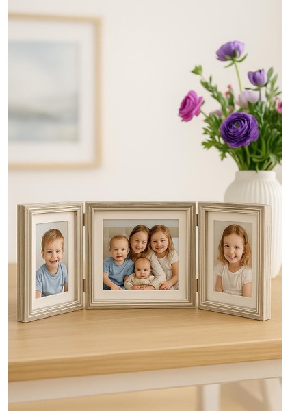 Doğal Ahşap Üçlü Dekoratif Fotoğraf Çerçevesi 20*15 -17*12 cm (1)