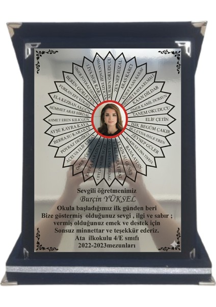 Öğretmen Plaketi ,öğretmene Resimli Yıldız Plaket ,lacivert Kadife Kutulu Plaket 15*20CM Ölçüsünde