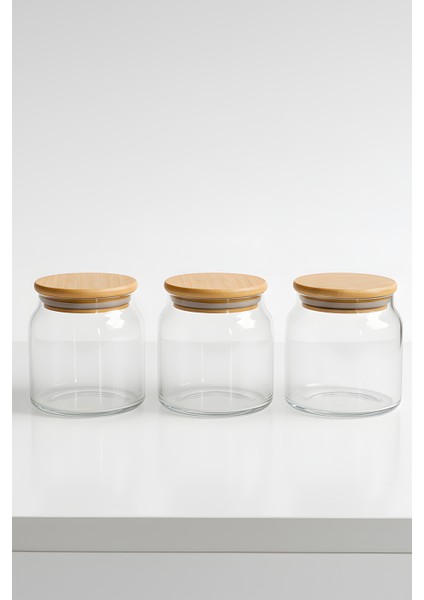 3'lü Cam Saklama Kabı Seti 575 cc - Vakumlu Bambu Kapaklı Gıda Muhafaza Kavanozu fırsatları