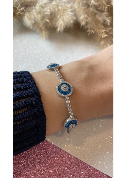 5'li Cam Göz Nazar Su Yolu 925 Ayar Gümüş Bileklik fiyatları