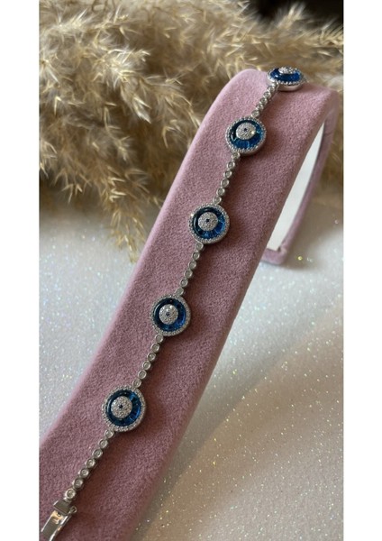 5'li Cam Göz Nazar Su Yolu 925 Ayar Gümüş Bileklik modelleri