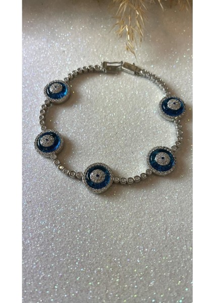 5'li Cam Göz Nazar Su Yolu 925 Ayar Gümüş Bileklik fırsatları