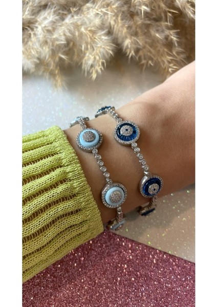 5'li Cam Göz Nazar Su Yolu 925 Ayar Gümüş Bileklik indirimleri