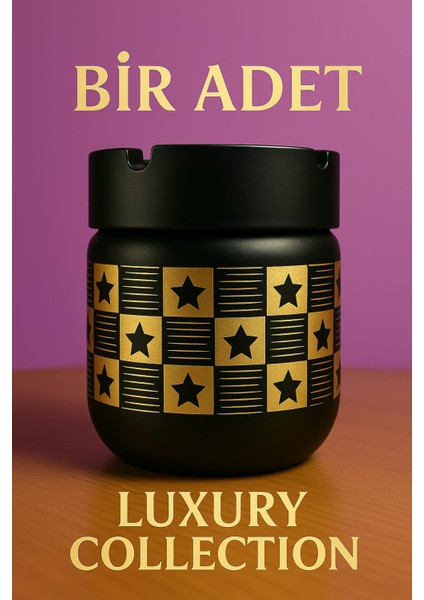 Büyük Boy 425 cc Cam Gövde Kokusuz Dumansız Yanmaz Plastik Kapaklı Dekoratif Şık Tasarım Küllük