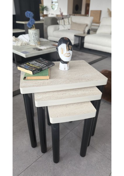 3lü Traverten Zigon Sehpa Bohem Siyah Ayak fiyatları