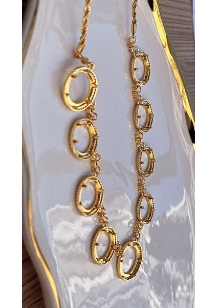 Işıltılı Dokuzlu Altın Koymalı Altın Kaplama Zirkon Taşlı Gösterişli Bijuteri Kolye