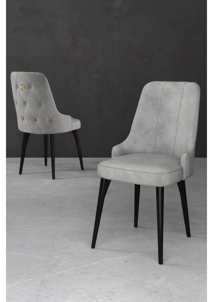 Esa 4 Adet Babyface Kumaş, Siyah Metal Ayaklı, Mutfak ve Yemek Odası Sandalyesi