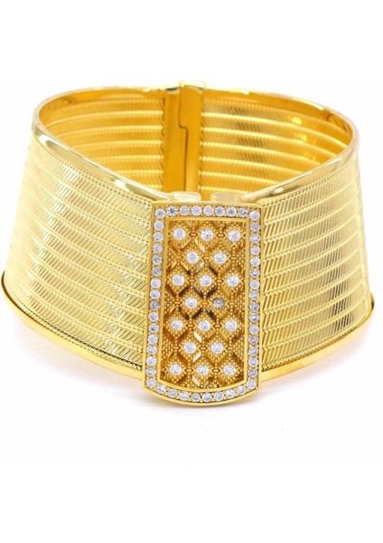 22 Altın Altın Kaplama Taşlı 9 Sıra Trabzon Kelepçe Bilezik