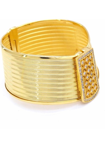 22 Altın Altın Kaplama Taşlı 9 Sıra Trabzon Kelepçe Bilezik modelleri