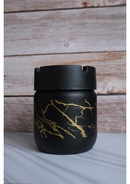 Büyük Boy 425 cc Cam Gövde Kokusuz Dumansız Yanmaz Plastik Kapaklı Dekoratif Şık Tasarım Küllük Mermer Desen fiyatları