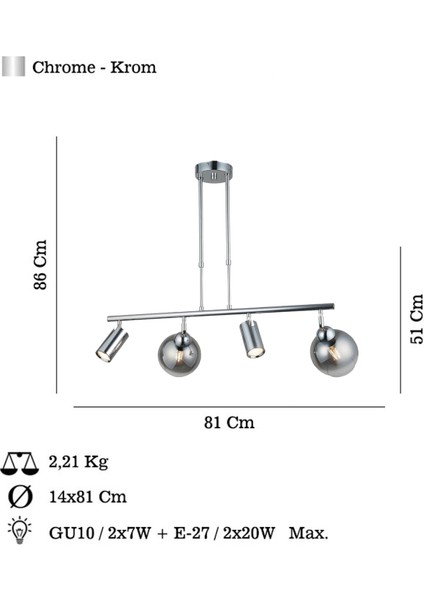 Kero 2+2 Antık Krom Sıralı Avize fiyatları