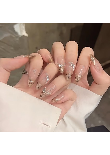 10'lu Ten Uzun Badem TT1132 Tekrar Kullanılabilir El Yapımı Protez Takma Tırnak - Ten Rengi-XS fiyatları