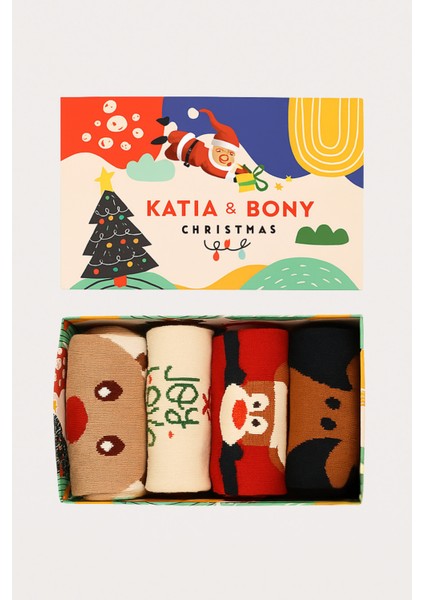 Unisex 4'lü Paket Yılbaşı Kutulu Soket Çorap modelleri
