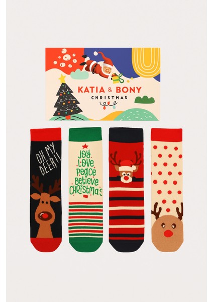 Unisex 4'lü Paket Yılbaşı Kutulu Soket Çorap fırsatları
