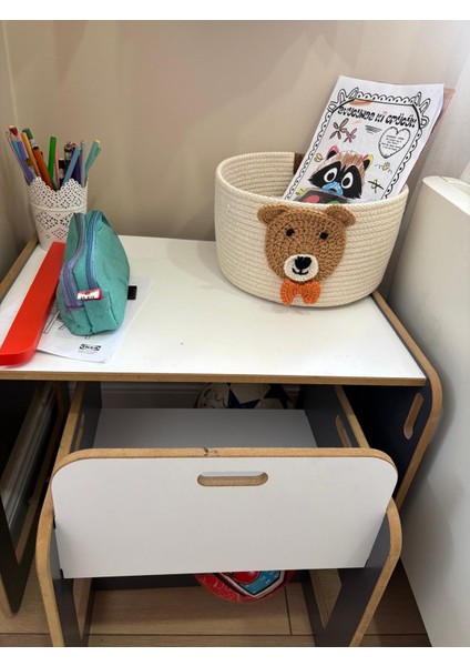 Çocuk Bebek Odası Hasır Ayıcık Figürlü Oyuncak Sepeti Düzenleyici Hediyelik Dekoratif Sepet El Örgüsü