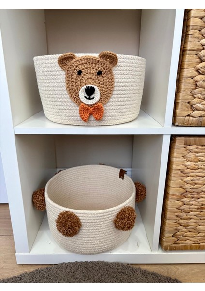 Çocuk Bebek Odası Hasır Ayıcık Figürlü Oyuncak Sepeti Düzenleyici Hediyelik Dekoratif Sepet El Örgüsü