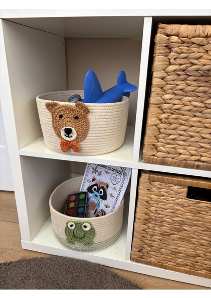 Çocuk Bebek Odası Hasır Ayıcık Figürlü Oyuncak Sepeti Düzenleyici Hediyelik Dekoratif Sepet El Örgüsü
