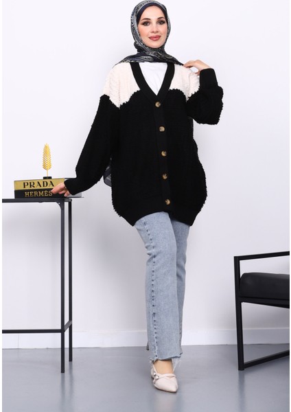 Siyah V Yaka Düğmeli Triko Hırka fiyatları