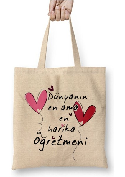 Dünyanın En Harika Öğretmeni - Öğretmenler Günü Beyaz Bez Çanta Öğretmene Hediye