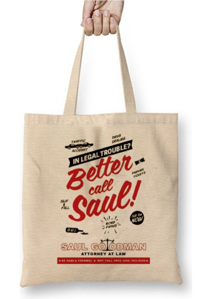 Better Call Saul Beyaz Bez Çanta Uzun Saplı Alışveriş Çantası Plaj Çantası