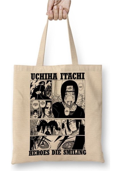 Naruto Uchiha Itachi Beyaz Bez Çanta Uzun Saplı Alışveriş Çantası Plaj Çantası