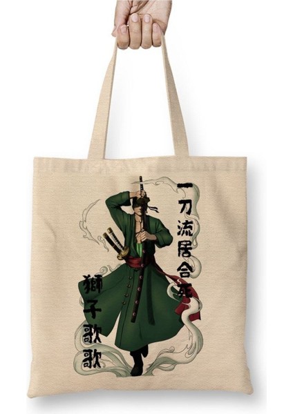 Roronoa Zoro One Piece 01 Beyaz Bez Çanta Uzun Saplı Alışveriş Çantası Plaj Çantası