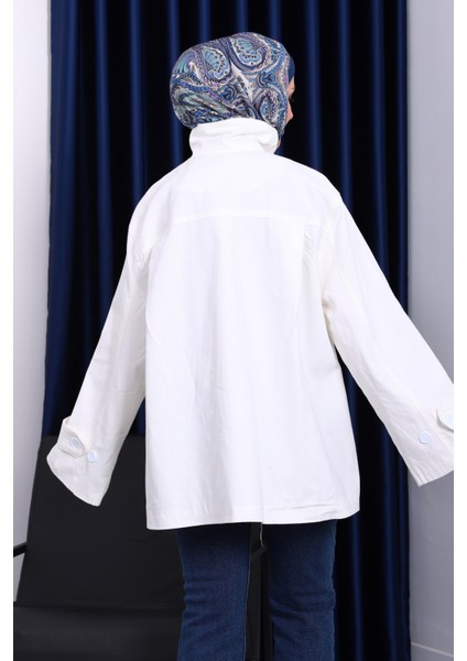 Ekru Düğmeli Astarlı Gabardin Ceket modelleri