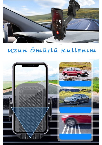 Oto Cama Yapışan Akrobat Telefon Tutucu Torpido Üstü Vantuzlu Araç Içi Tutacağı Siyah Cam Cn