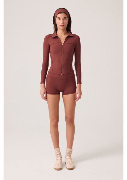 x Ece Bordo Fermuarlı Spor Ceket Collared