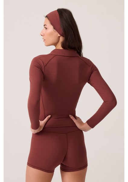 x Ece Bordo Fermuarlı Spor Ceket Collared