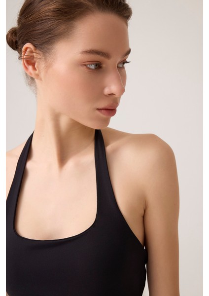x Ece Siyah Halter Yaka Top Halter Tank