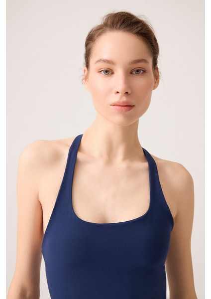 x Ece Lacivert Halter Yaka Top Halter Tank